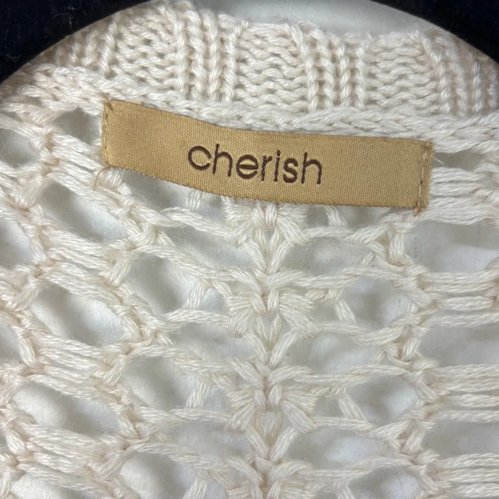 Cream Open Knit Netted Cardigan Beige Oatmeal Crochet Boho Kimono Sweater OS